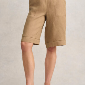 Tab Detail Linen Short - Camel Twill