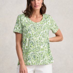 Organic Cotton Slub T-Shirt - Green Paisley Print