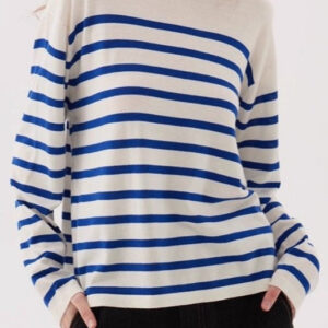 Navy Striped Relaxed Boat Neck Knit Top