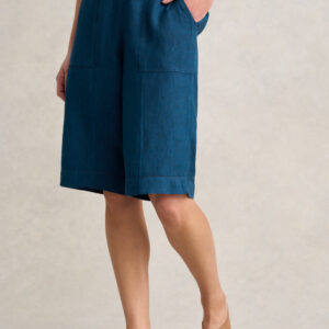 Waist Tab Linen Short - Navy Delave
