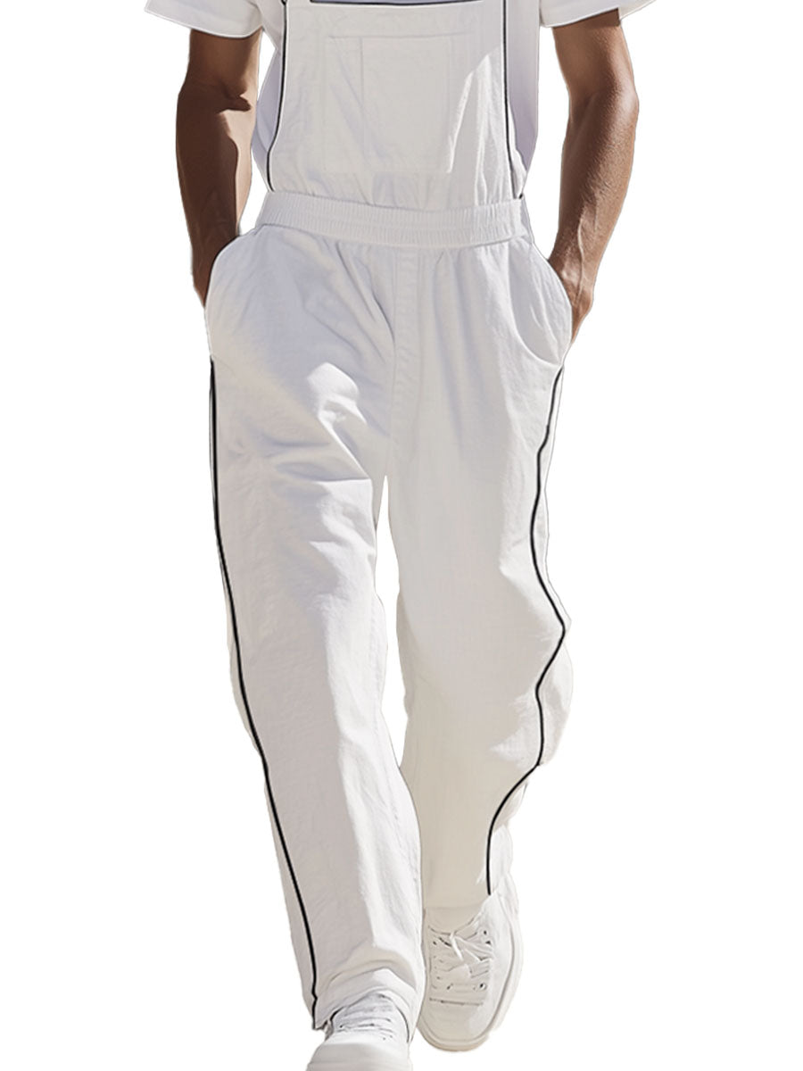 Men's White Cotton Wide Leg Overalls