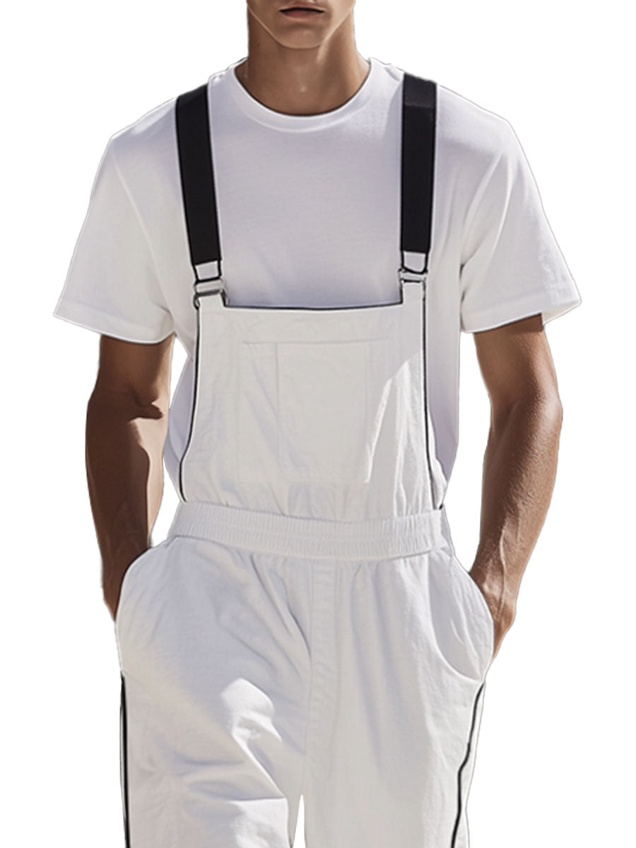 Men's White Cotton Wide Leg Overalls