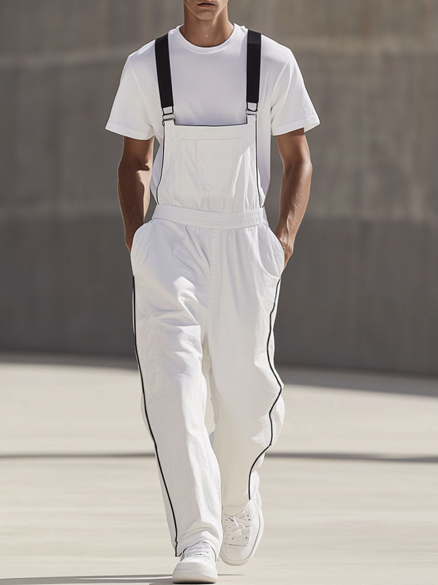 Men's White Cotton Wide Leg Overalls