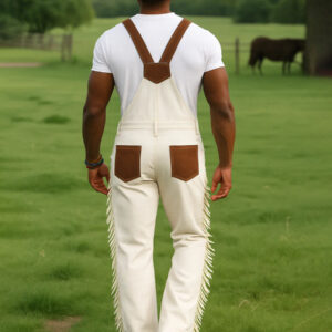 Men'S Western Style Contrast Color Panel Embroidery Jumpsuit