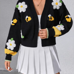 Hand-Embroidered Flower Knit Cardigan
