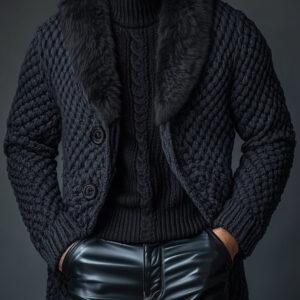 Vintage Faux Fur Collar Single-breasted Knitted Cardigan