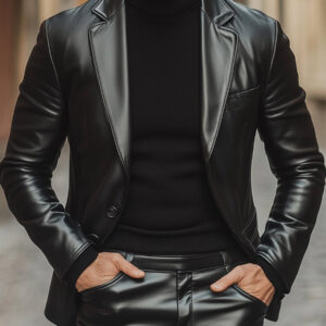 Casual Fashion Lapel 3 Pocket Leather Jacket