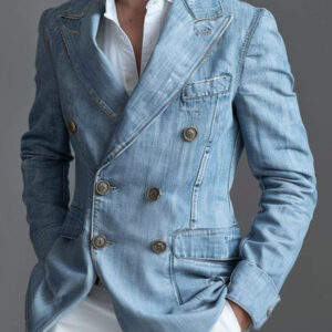 Men's Double Breasted Pocket Casual Denim Blazer