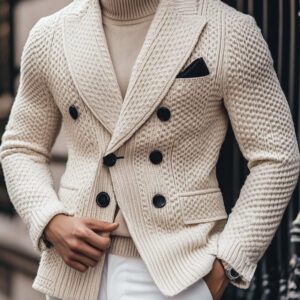 Business 3 Pocket Lapel Vintage Double-breasted Knitted Blazer