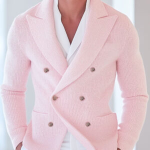 Men's Pink Double-Breasted Knitted Blazer