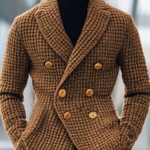 Men's Lapel Double Breasted Metal Button Vintage Knit Cardigan