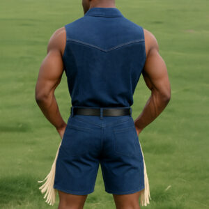 Men'S Western Style Contrast Tassel Embroidery Zipper Sleeveless Short Jumpsuit