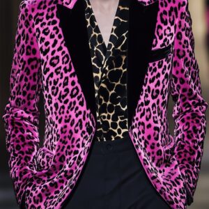 Men's Fashion Pink Leopard Velvet Blazer
